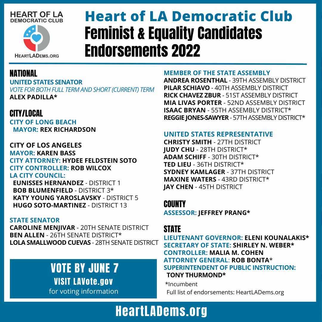 Heart of LA Feminist and Equality Candidate Endorsements